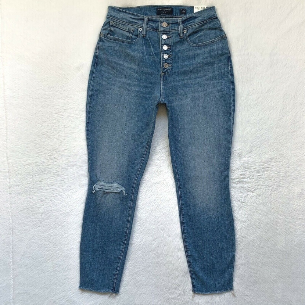 Lucky Brand High Rise Bridgette Skinny Ankle Raw Hem Exposed Button Fly Jeans